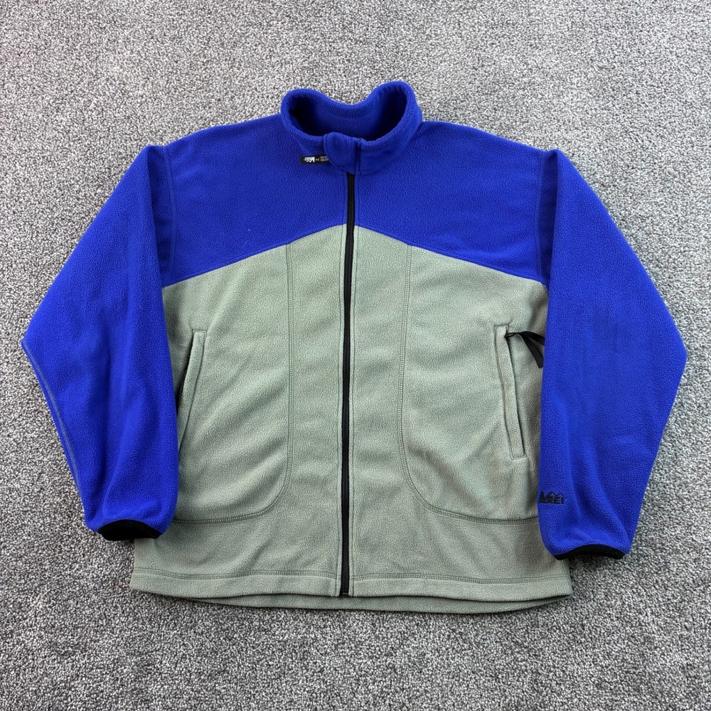 Vintage REI Fleece Jacket Women's M Blue Gray Colorblock Full Zip USA Made